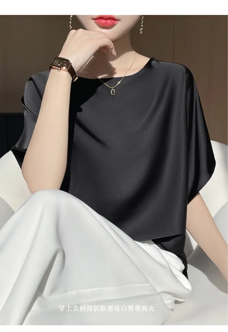 2025 Summer Women Silk Shawl Top Solid Color Casual — feature 25