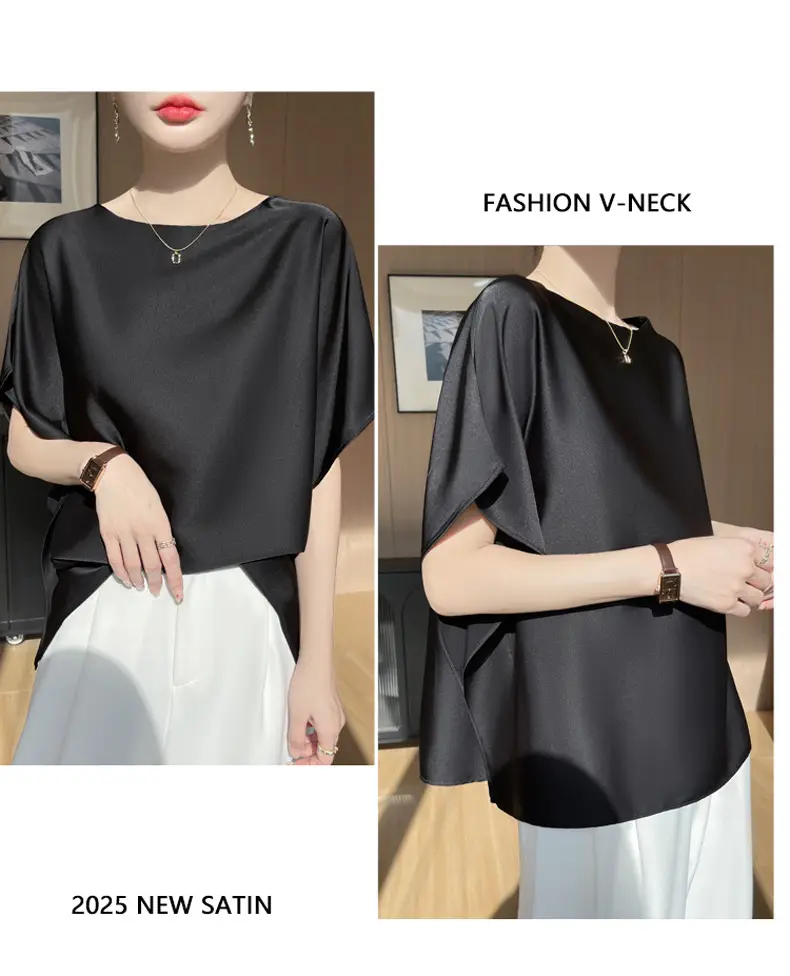 2025 Summer Women Silk Shawl Top Solid Color Casual — feature 27