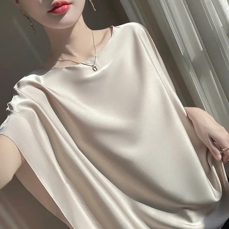 2025 Summer Women Silk Shawl Top Solid Color Casual - Image 2
