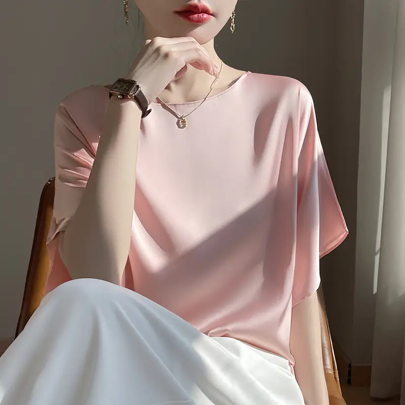 2025 Summer Women Silk Shawl Top Solid Color Casual - Image 3