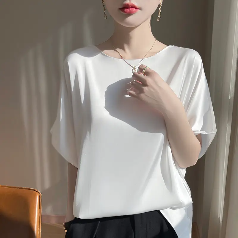 2025 Summer Women Silk Shawl Top Solid Color Casual - Image 4