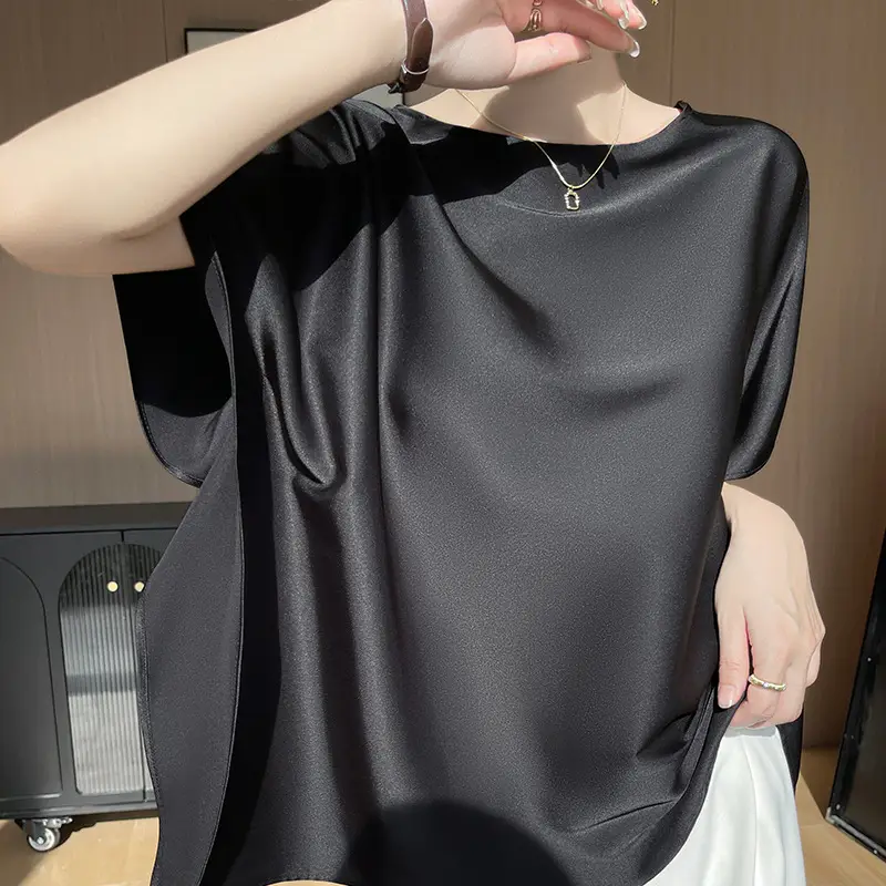 2025 Summer Women Silk Shawl Top Solid Color Casual - Image 5
