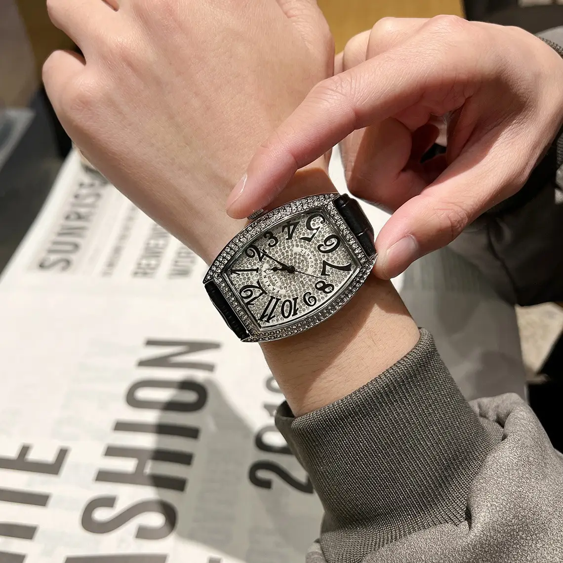 Men's Diamond Star Watch with Black Dial & Silver Band