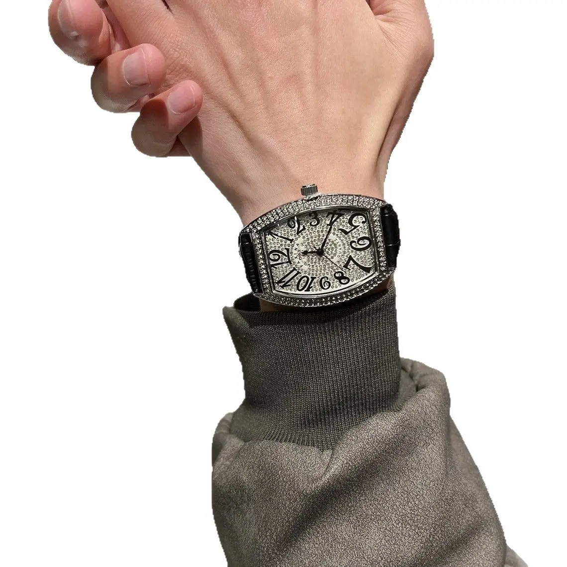 Men's Diamond Star Watch with Black Dial & Silver Band