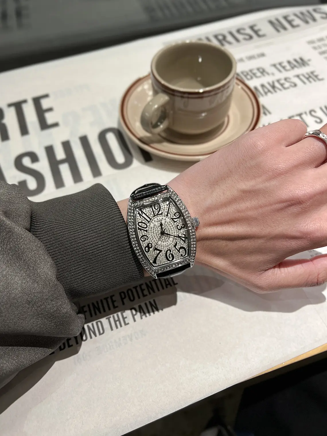 Men's Diamond Star Watch with Black Dial & Silver Band — feature 1