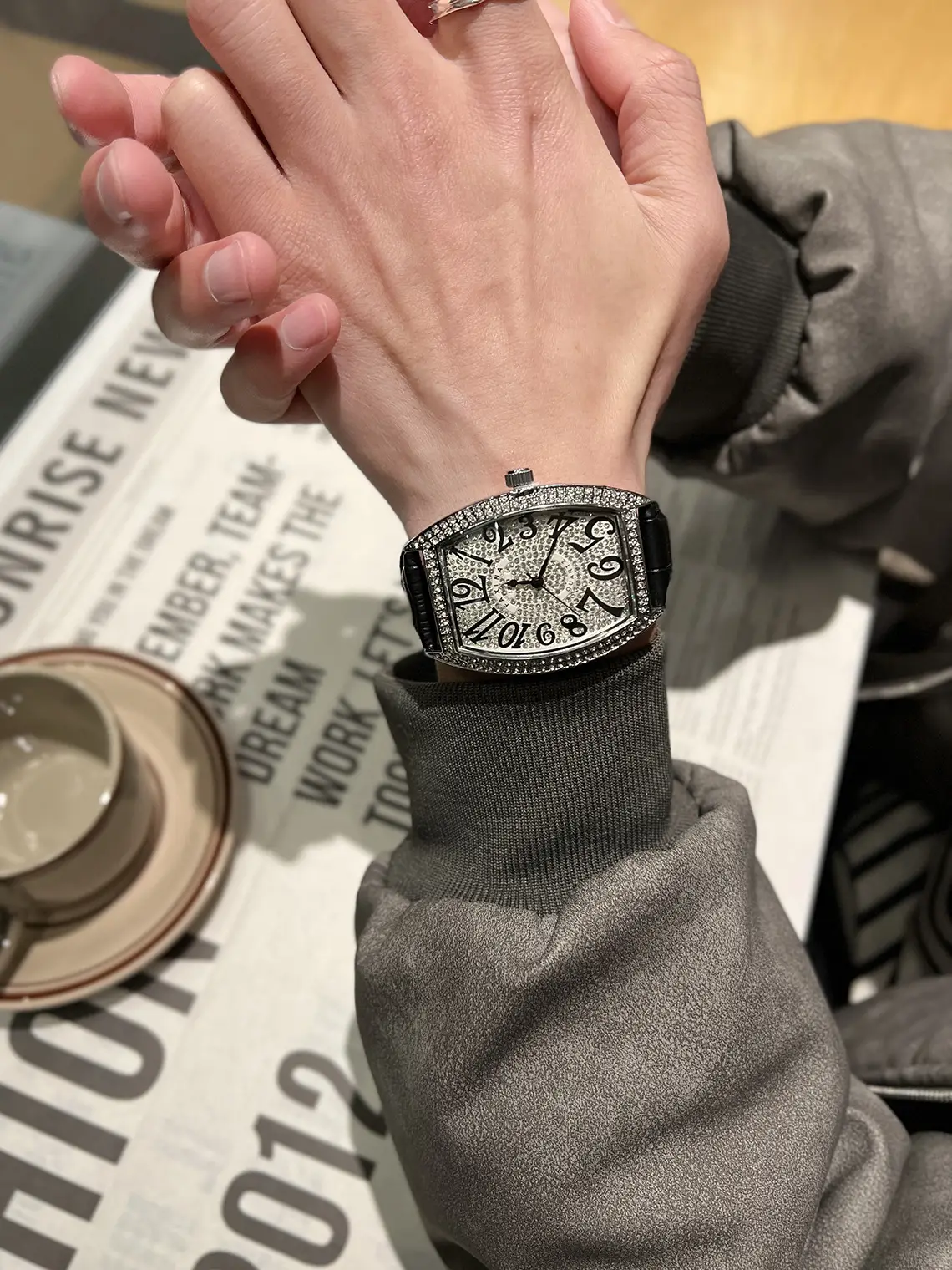 Men's Diamond Star Watch with Black Dial & Silver Band — feature 2