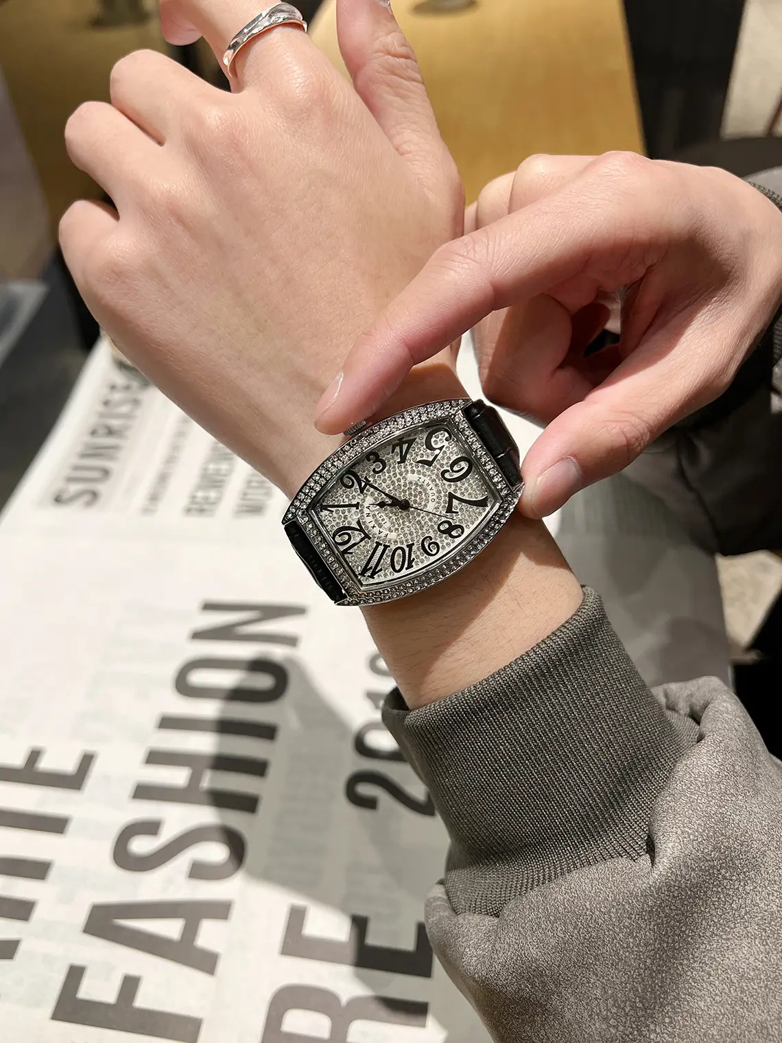 Men's Diamond Star Watch with Black Dial & Silver Band — feature 5