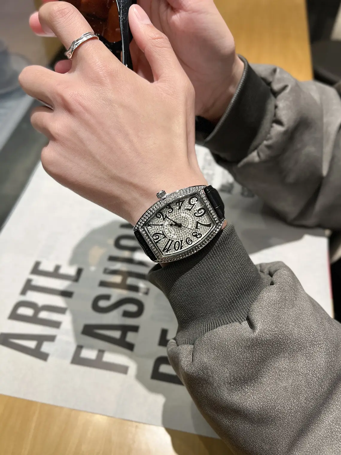 Men's Diamond Star Watch with Black Dial & Silver Band — feature 6