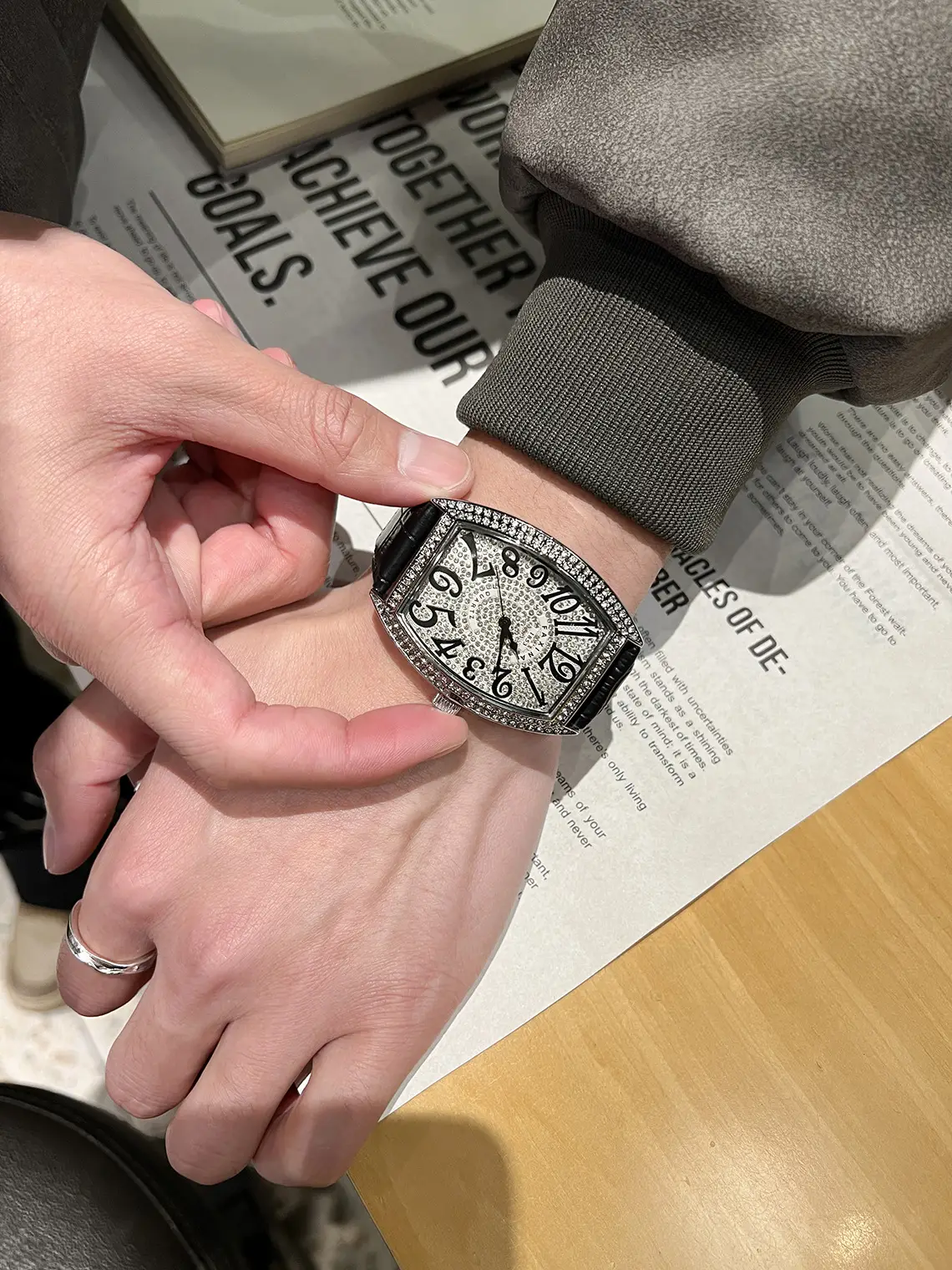 Men's Diamond Star Watch with Black Dial & Silver Band — feature 9