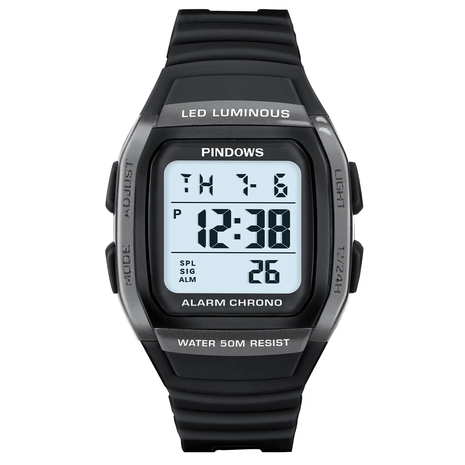 Waterproof LED Digital Watch Black 24Hr - Image 2