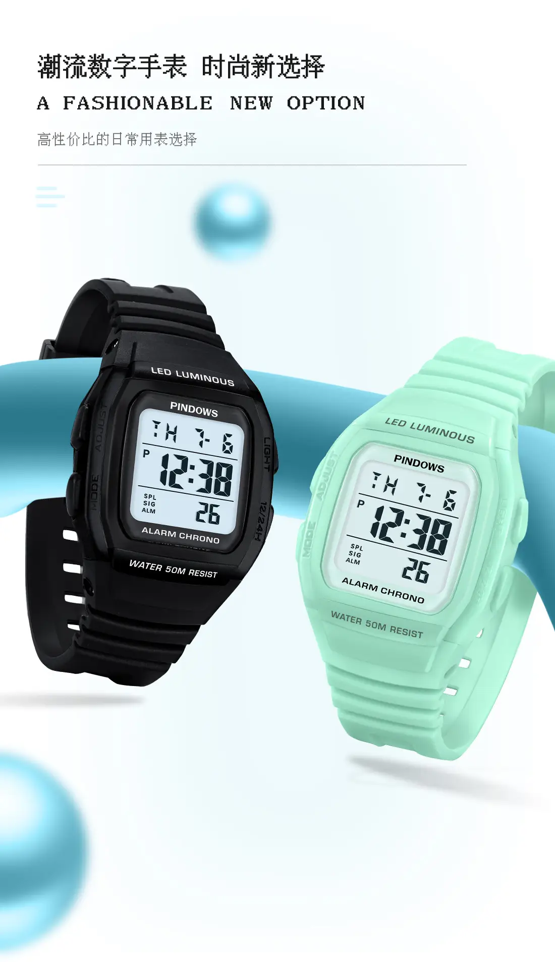 Waterproof LED Digital Watch Black 24Hr — feature 9