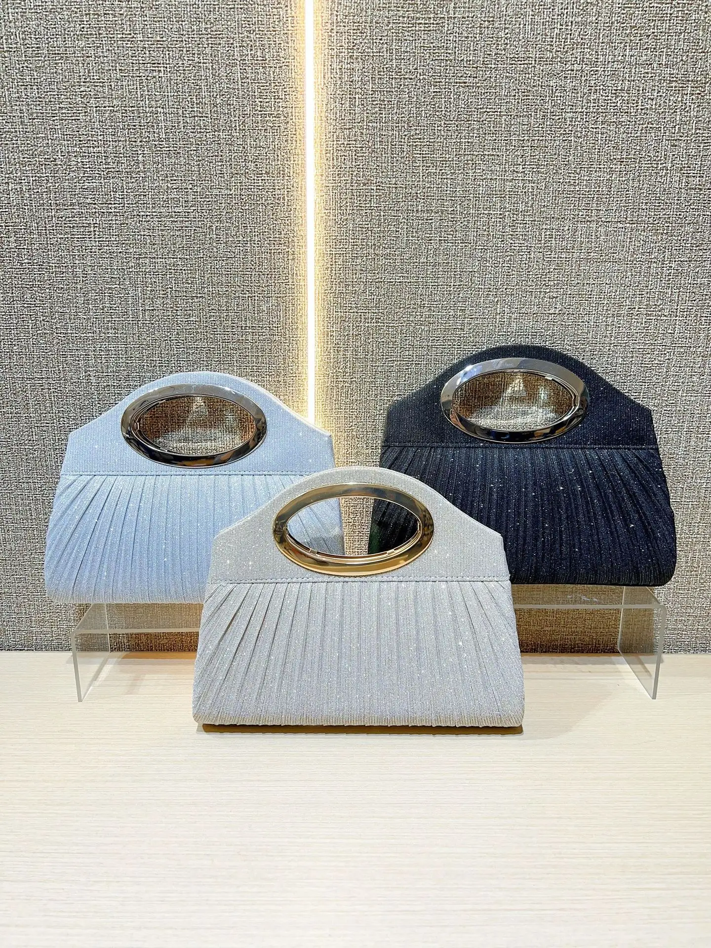 Pleated Cheongsam Bag for Women with Gold Handle