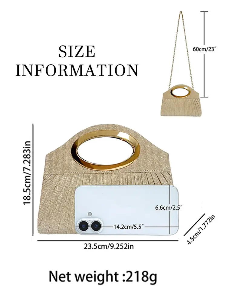 Pleated Cheongsam Bag for Women with Gold Handle