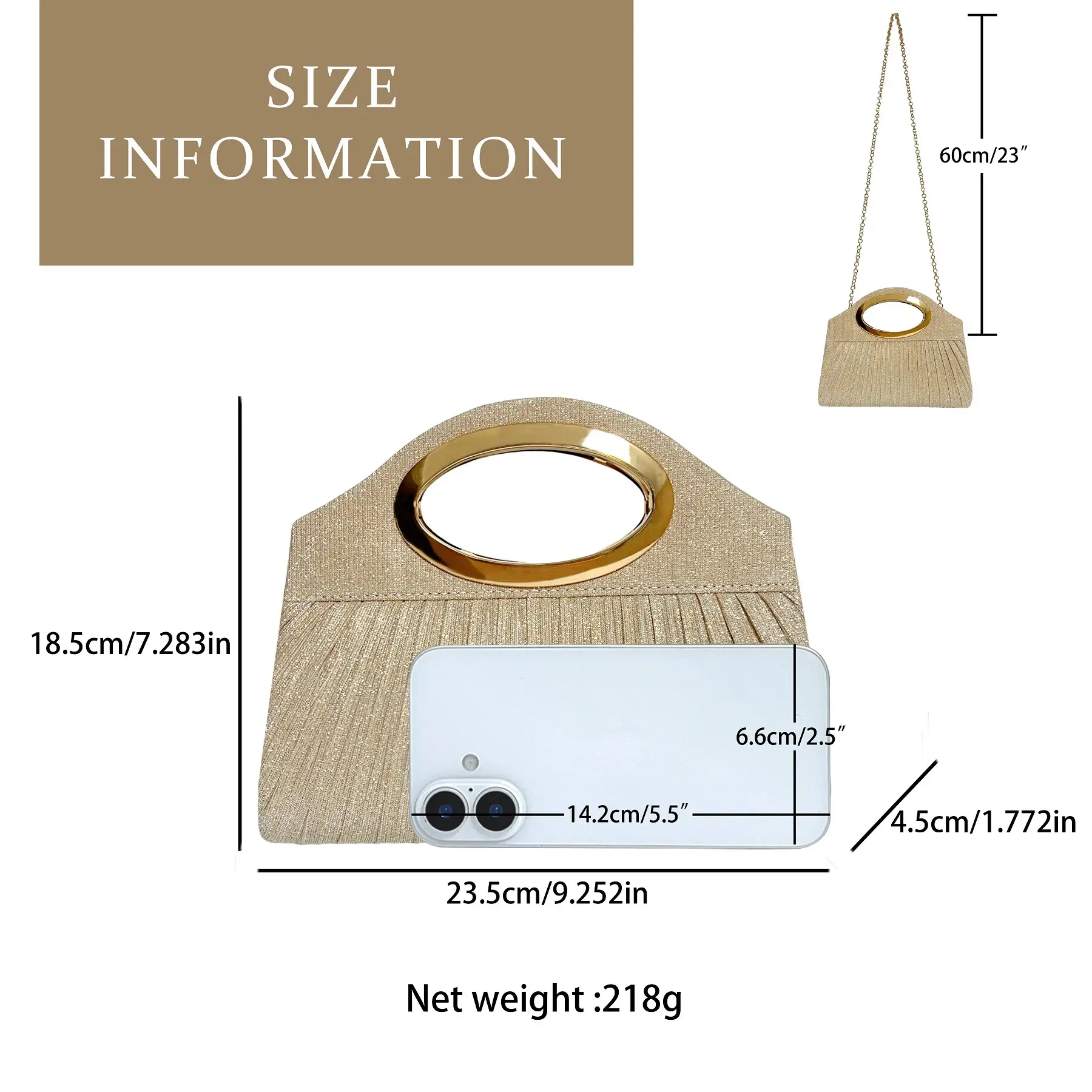 Pleated Cheongsam Bag for Women with Gold Handle — feature 1