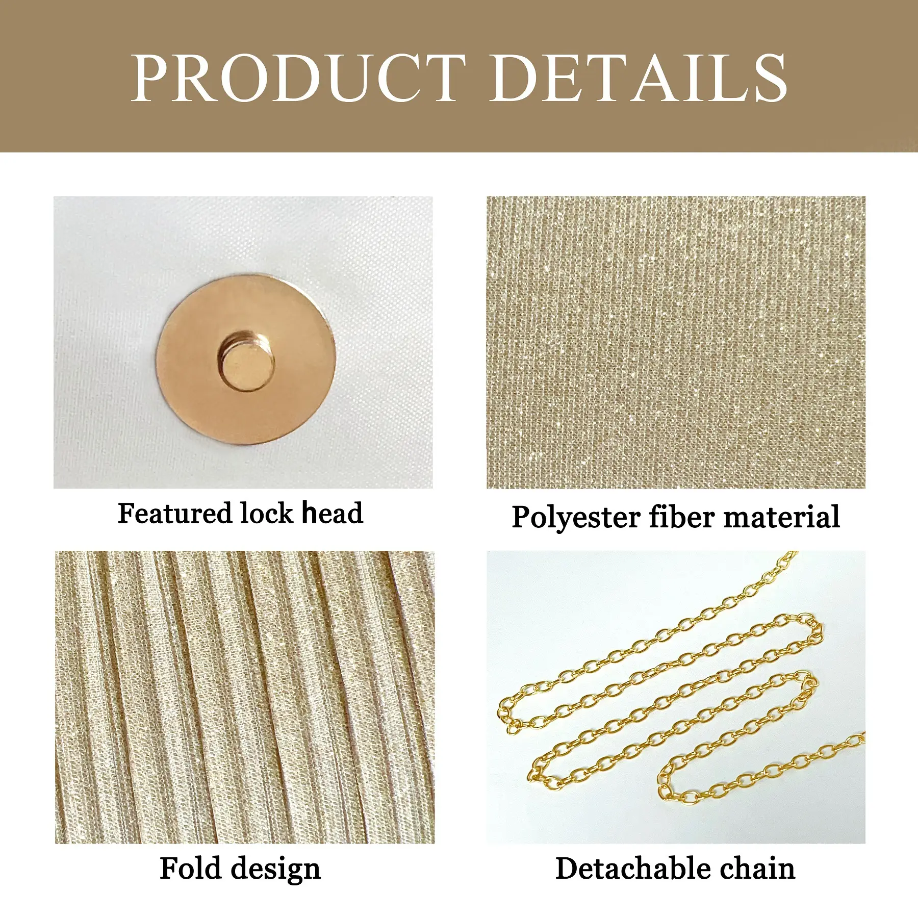 Pleated Cheongsam Bag for Women with Gold Handle — feature 3