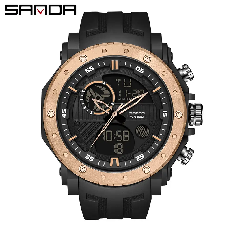 Sanda Dual Display Waterproof Outdoor Watch Black Large Dial - Image 9