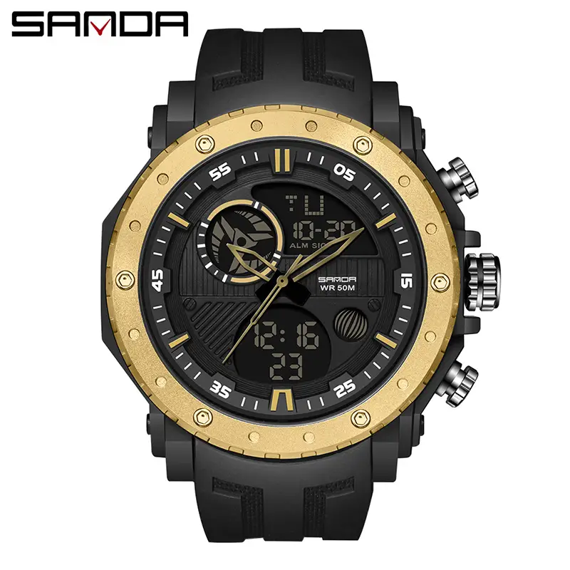 Sanda Dual Display Waterproof Outdoor Watch Black Large Dial - Image 3