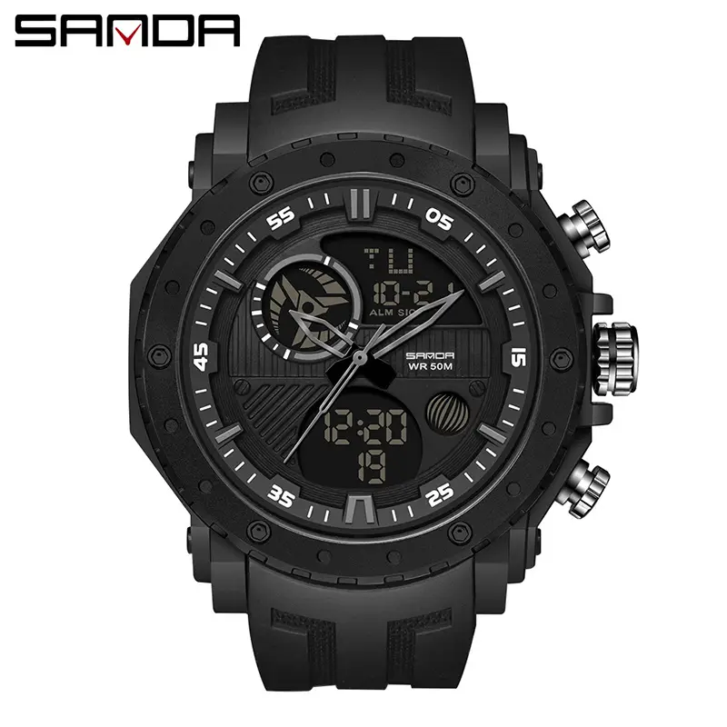 Sanda Dual Display Waterproof Outdoor Watch Black Large Dial - Image 6