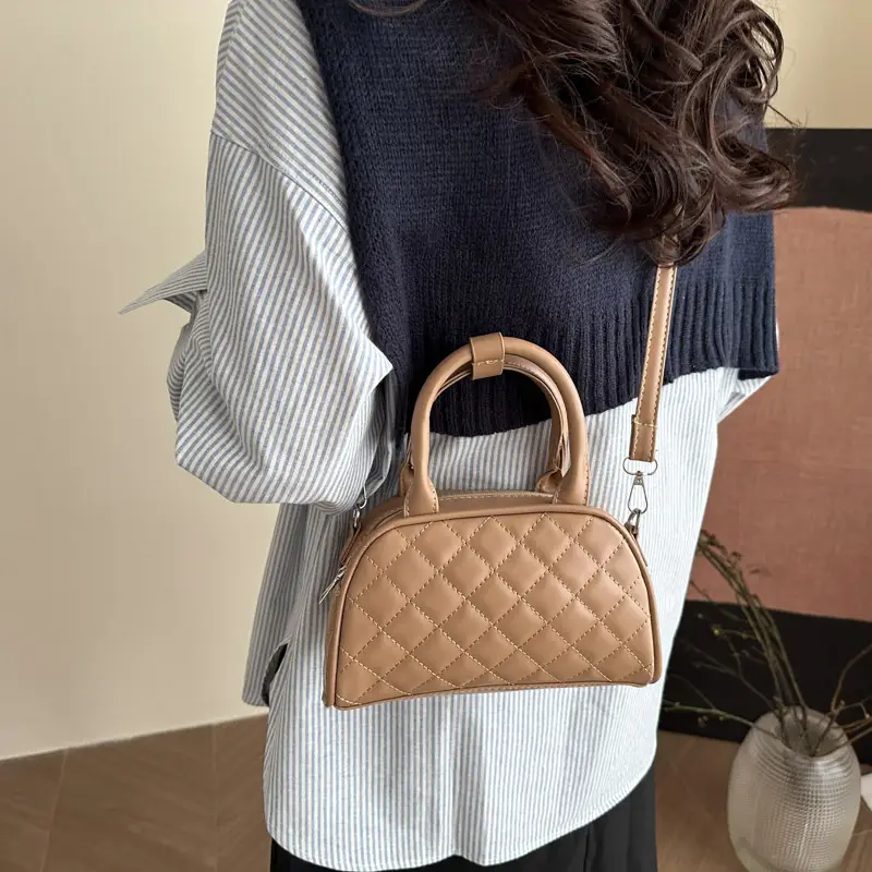 Women's Brown Quilted Shoulder Bag with Detachable Strap - Image 5