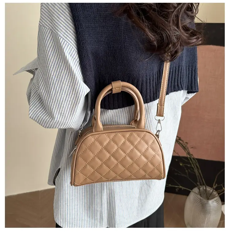 Women's Brown Quilted Shoulder Bag with Detachable Strap — feature 10