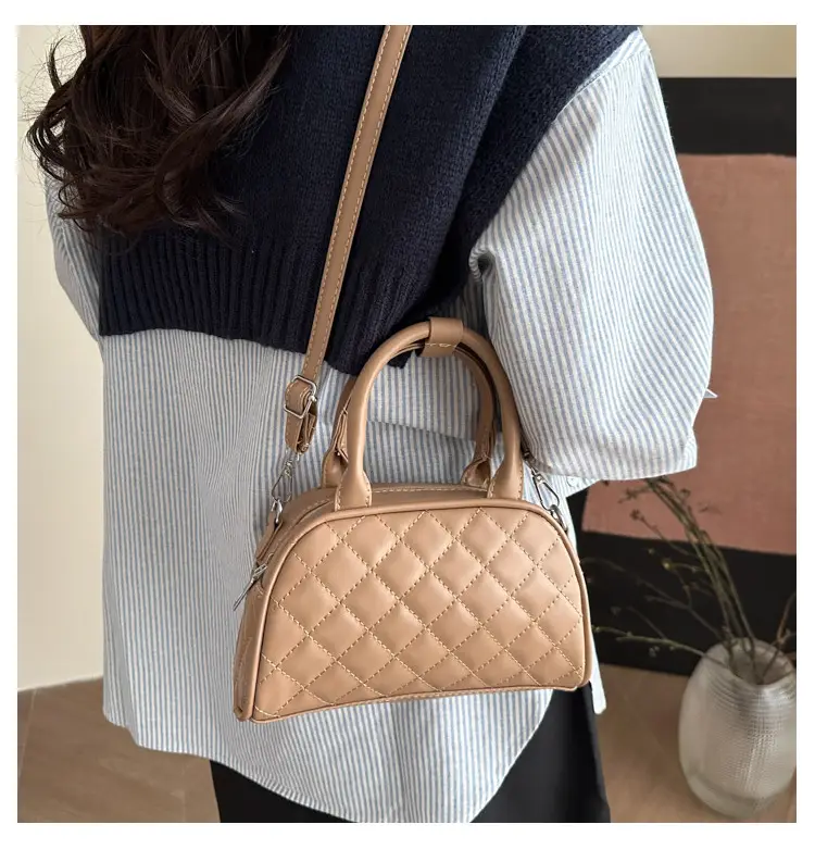 Women's Brown Quilted Shoulder Bag with Detachable Strap — feature 11