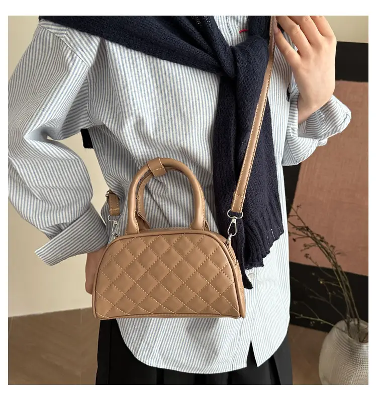 Women's Brown Quilted Shoulder Bag with Detachable Strap — feature 12