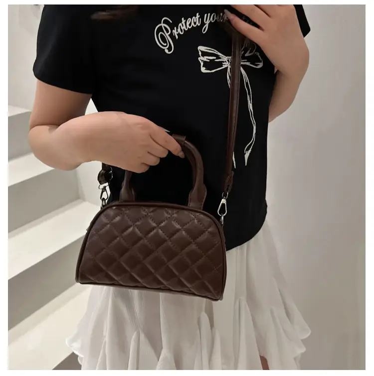 Women's Brown Quilted Shoulder Bag with Detachable Strap — feature 19