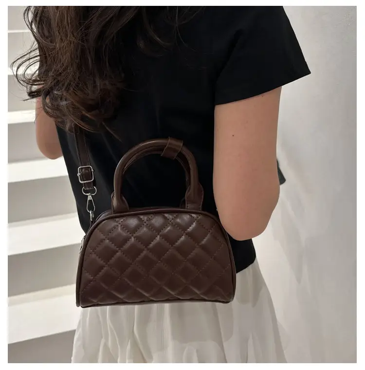 Women's Brown Quilted Shoulder Bag with Detachable Strap — feature 21