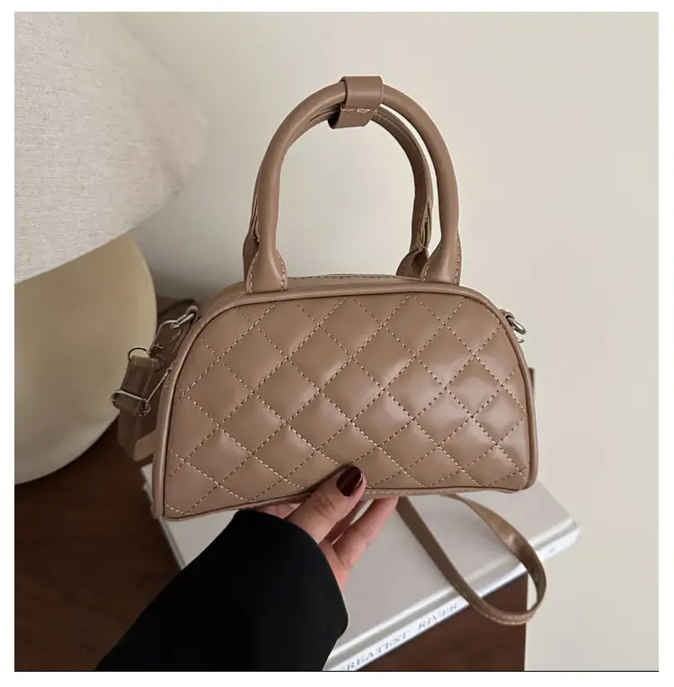 Women's Brown Quilted Shoulder Bag with Detachable Strap — feature 23