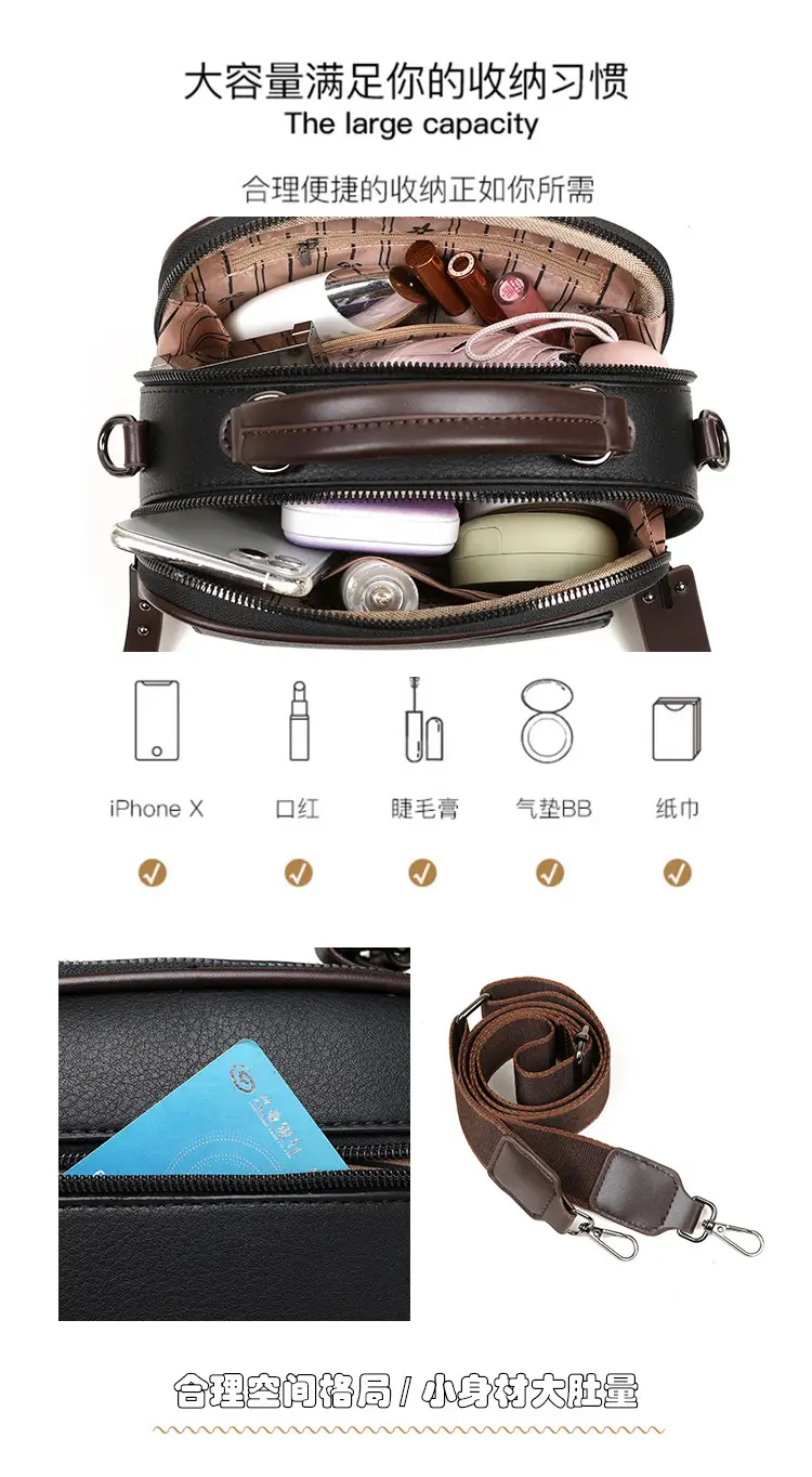 Women's Crossbody Shoulder Bag Brown Leather with Logo Print — feature 10