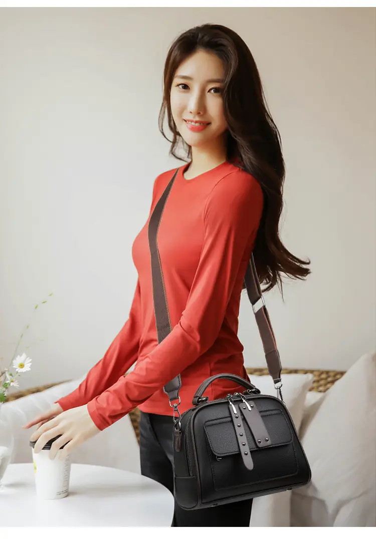 Women's Crossbody Shoulder Bag Brown Leather with Logo Print — feature 11