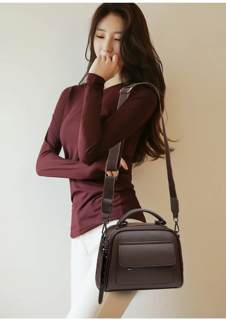 Women's Crossbody Shoulder Bag Brown Leather with Logo Print — feature 12