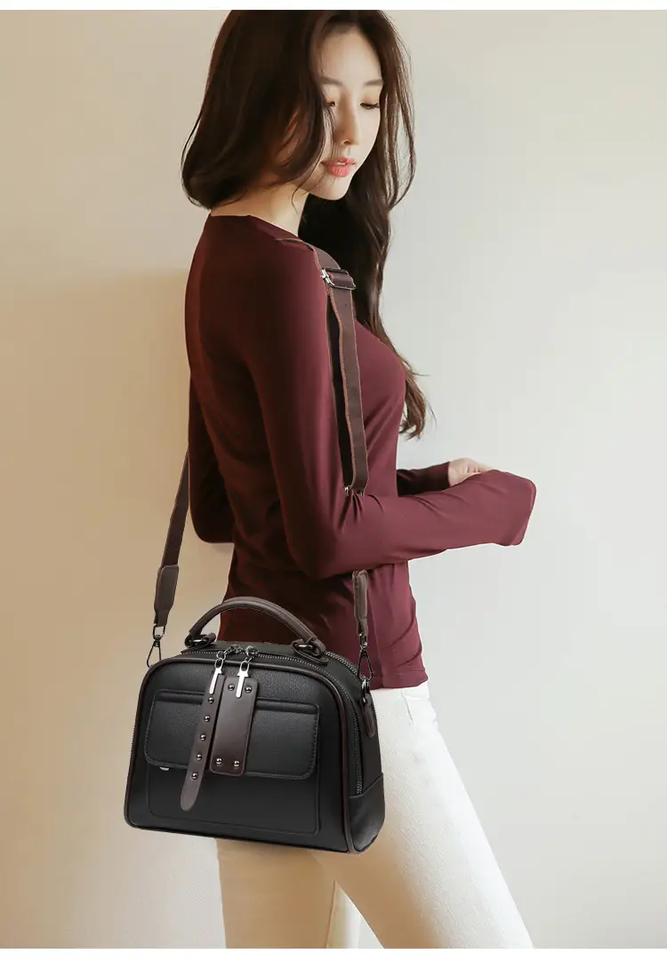Women's Crossbody Shoulder Bag Brown Leather with Logo Print — feature 13