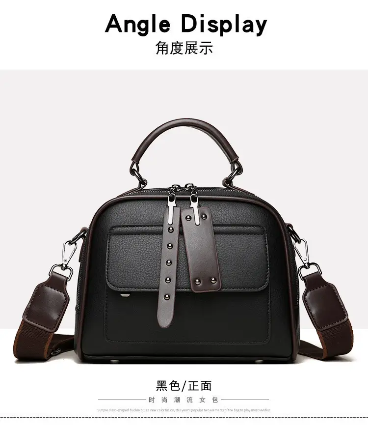Women's Crossbody Shoulder Bag Brown Leather with Logo Print — feature 15
