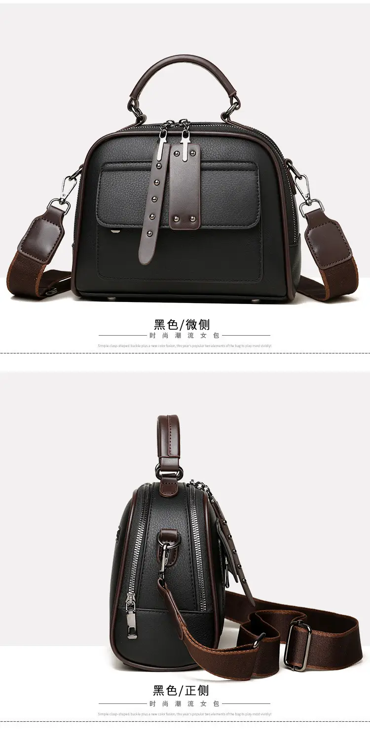 Women's Crossbody Shoulder Bag Brown Leather with Logo Print — feature 16