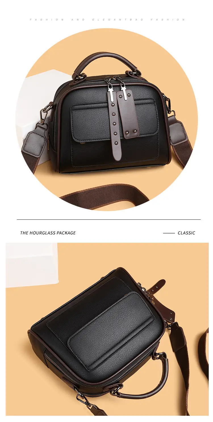 Women's Crossbody Shoulder Bag Brown Leather with Logo Print — feature 5