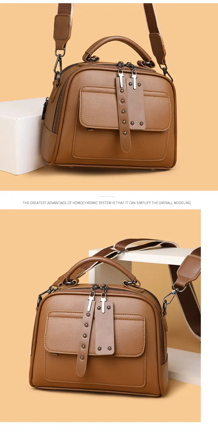 Women's Crossbody Shoulder Bag Brown Leather with Logo Print — feature 7