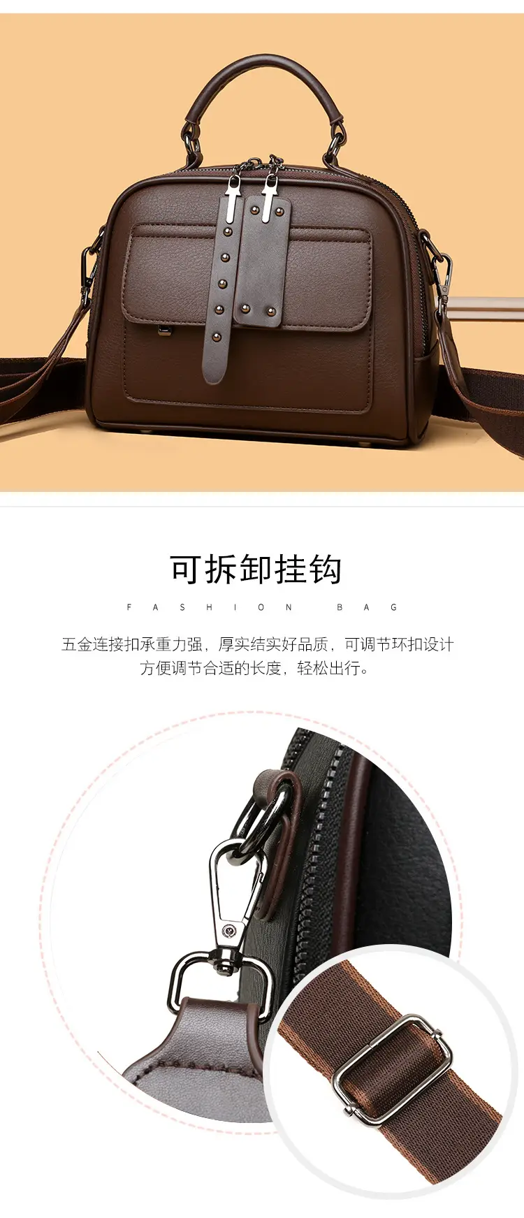 Women's Crossbody Shoulder Bag Brown Leather with Logo Print — feature 9