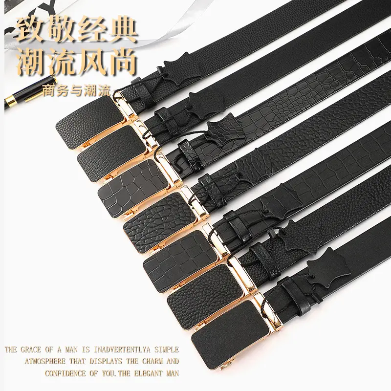 Men's Black Croc Leather Belt with Gold Buckle