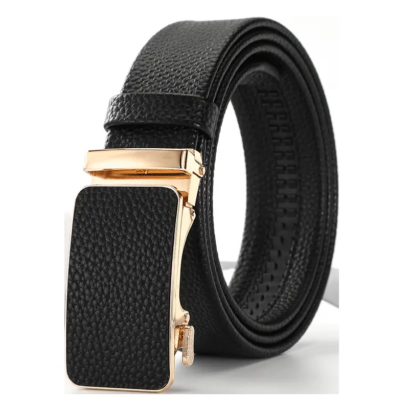 Men's Black Croc Leather Belt with Gold Buckle