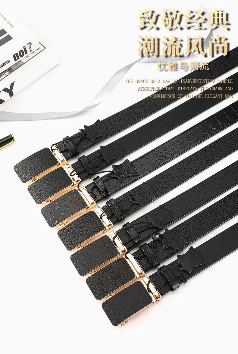 Men's Black Croc Leather Belt with Gold Buckle — feature 3