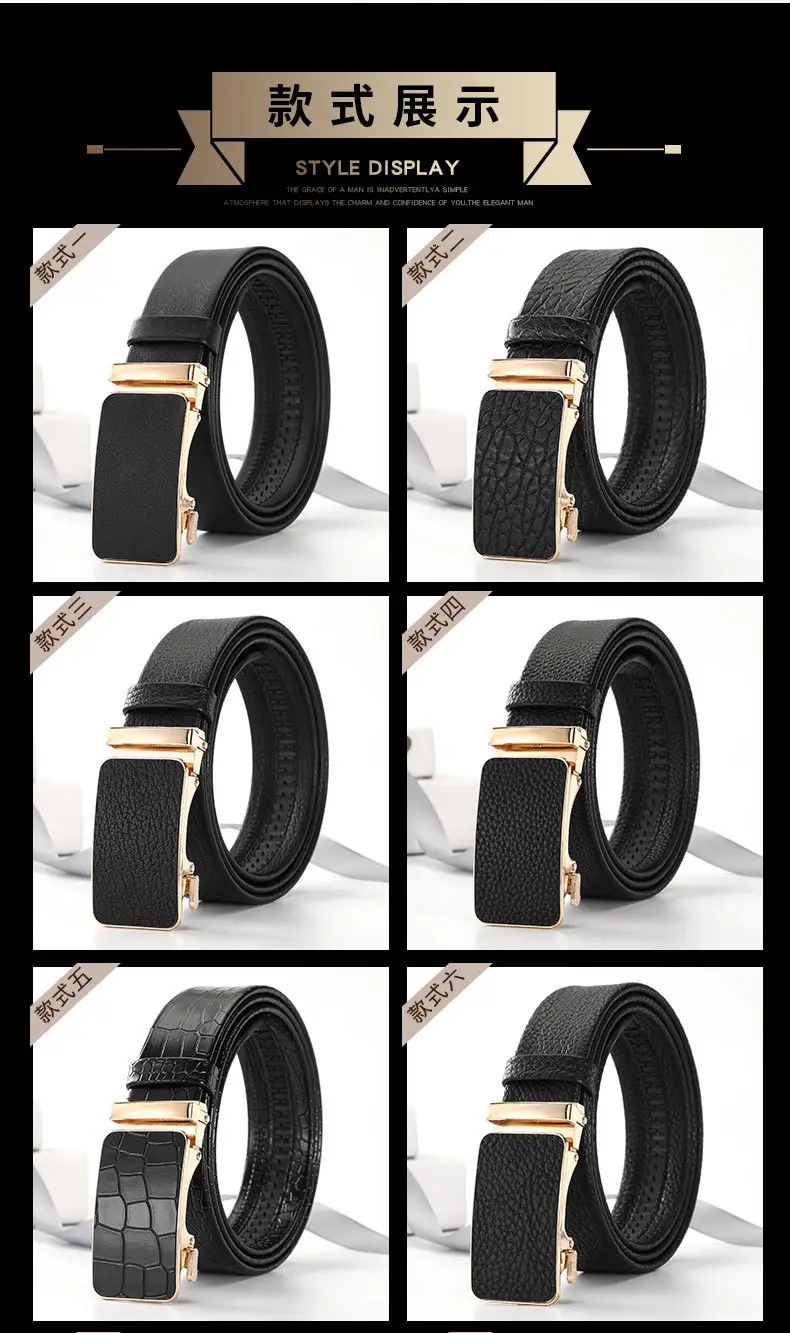 Men's Black Croc Leather Belt with Gold Buckle — feature 5