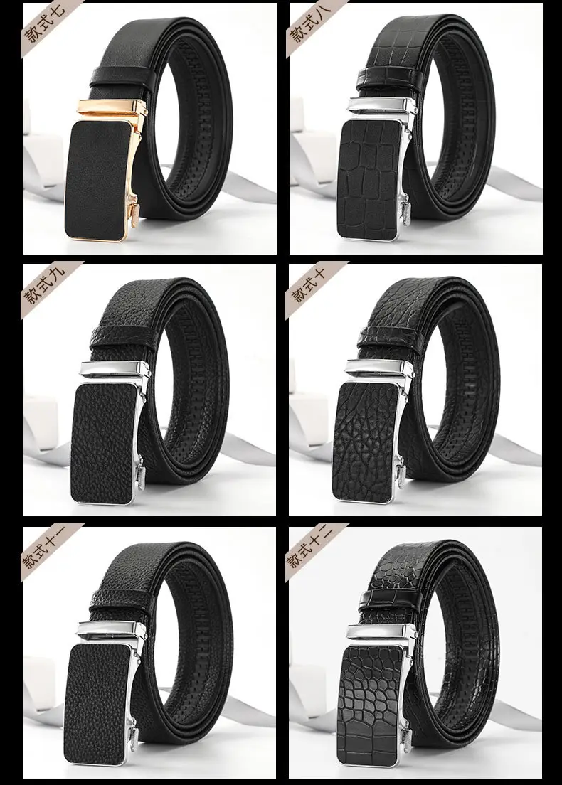 Men's Black Croc Leather Belt with Gold Buckle — feature 6