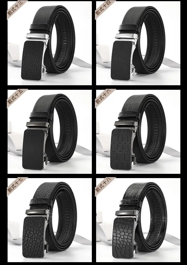 Men's Black Croc Leather Belt with Gold Buckle — feature 7