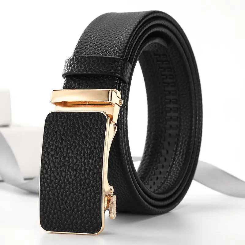Men's Black Croc Leather Belt with Gold Buckle
