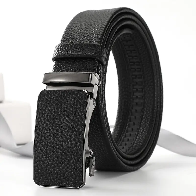 Men's Black Croc Leather Belt with Gold Buckle