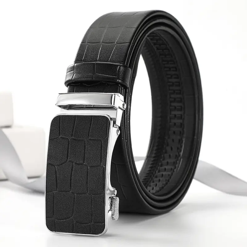Men's Black Croc Leather Belt with Gold Buckle