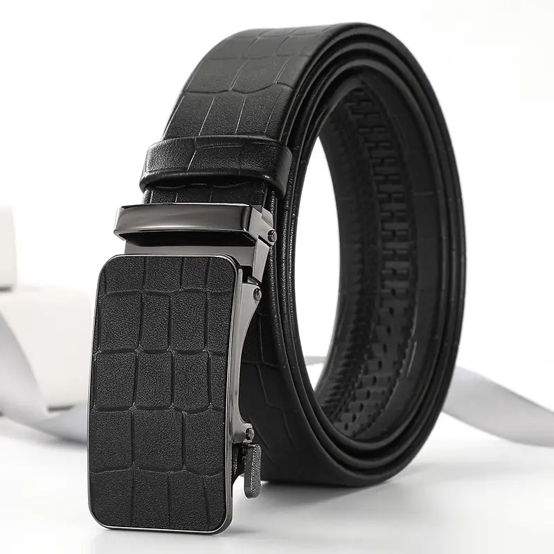 Men's Black Croc Leather Belt with Gold Buckle