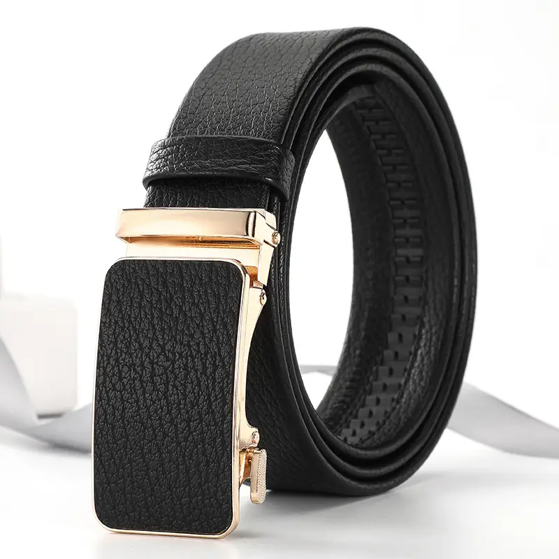 Men's Black Croc Leather Belt with Gold Buckle