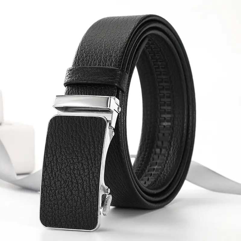 Men's Black Croc Leather Belt with Gold Buckle